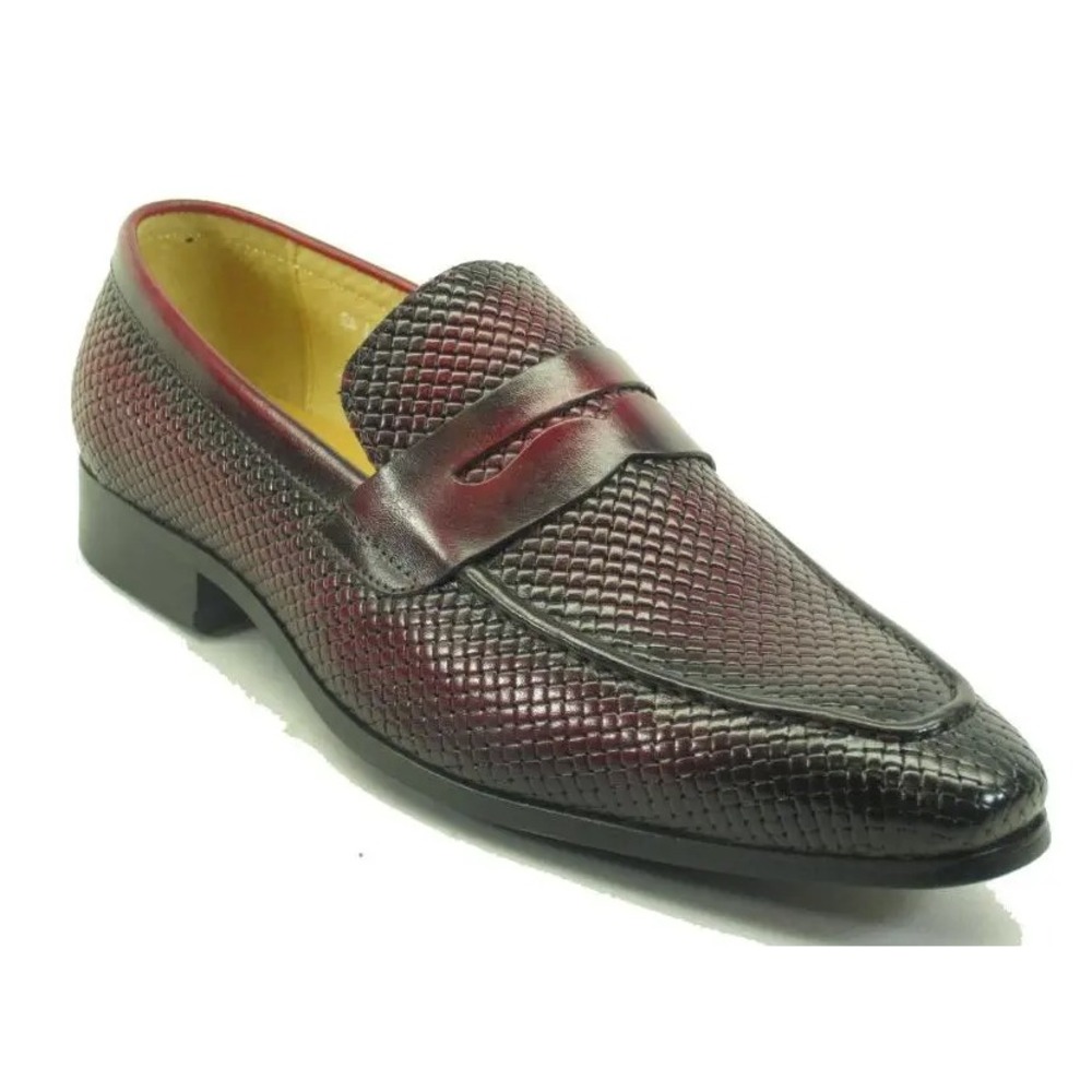 Carrucci Burnished Woven Penny Loafer KS478-110E Sz 12 Burgundy Men's Formal